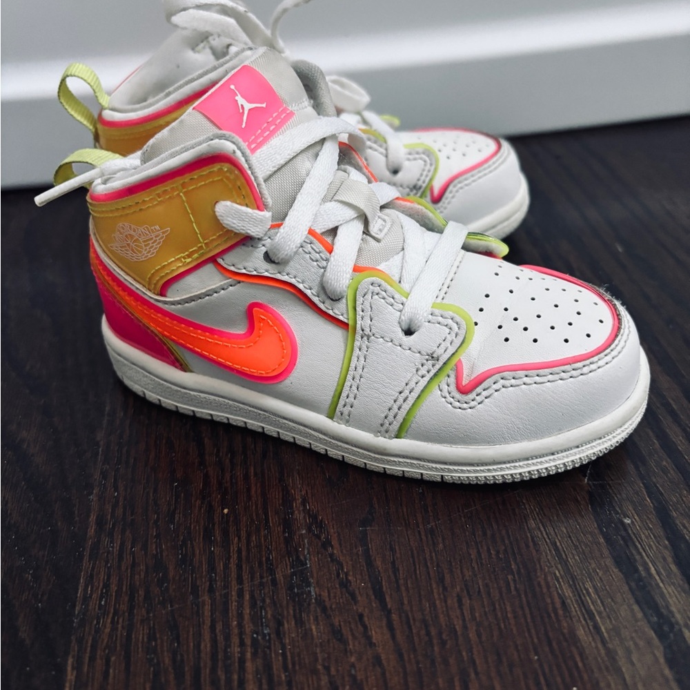 Nike Kids Sneakers in White, Pink, and Neon Orange